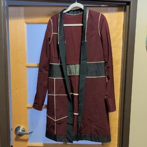 RARE Designer Sample From Runway Women's Burgundy and Black Midi Coat